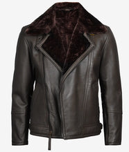 Men's Shearling Lined Dark Brown Moto Leather Jacket