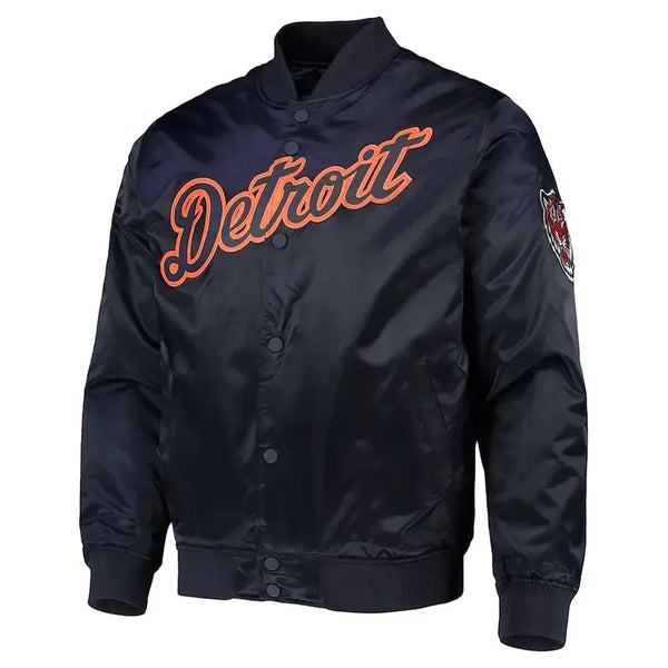 Navy Blue Detroit Tigers Satin Jacket
