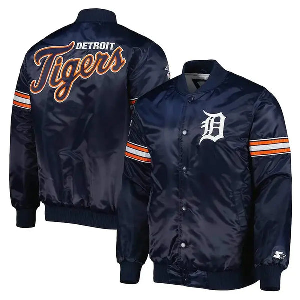 Detroit Tigers Pick & Roll Navy Blue Satin Jacket