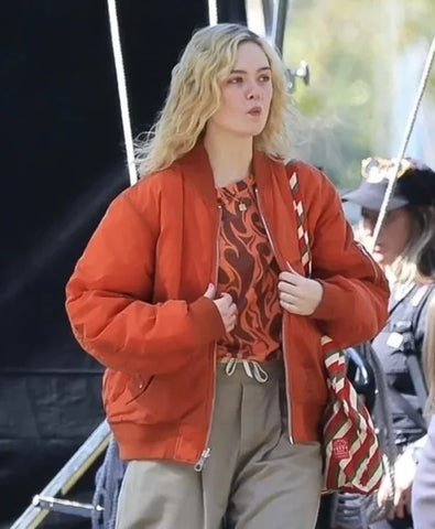 Elle Fanning Millet Red Bomber Jacket