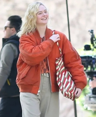Elle Fanning Millet Red Bomber Jacket