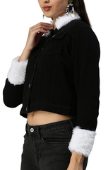 Contrast Teddy Collar Flap Pocket Cord Jacket