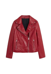 Red Slim Outerwear Biker Leather Jacket