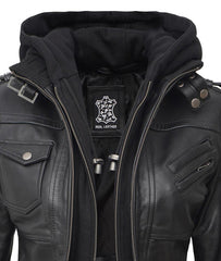 Women Leather Jacket With Hood Burgh