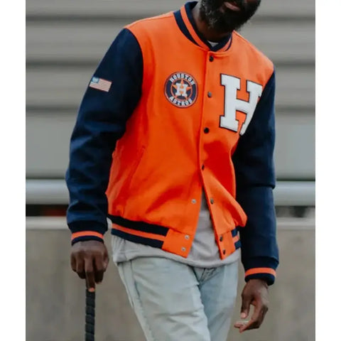 Houston Astros Blue and Orange Varsity Wool Jacket