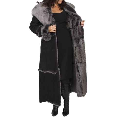 Black Shearling Leather Jacket For Womens