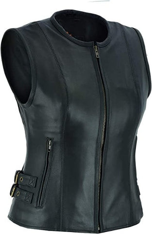 Sheep Skin Leather Vest For Women, Black