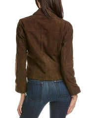 Lavina Goat Skin Suede Jacket In Brown