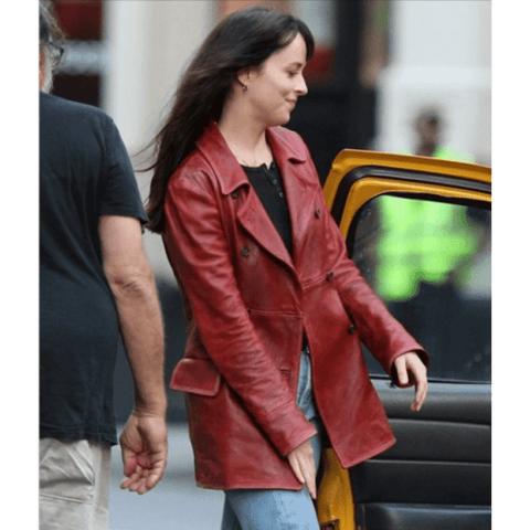 Madame Web Dakota Johnson Leather Peacoat