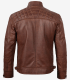 Men's Cognac Leather Café Racer Jacket - Quilted Shoulder