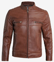 Men's Premium Cognac Cafe Racer Leather Jacket