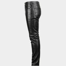 Men's Black Crocodile Embossed Genuine Leather Biker Pants