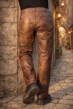 Mens Brown Genuine Leather Slim Fit Pants