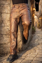 Mens Brown Genuine Leather Slim Fit Pants