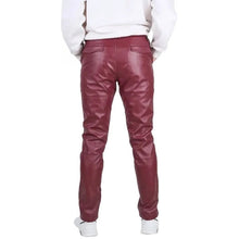 Men’s Burgundy Leather Trousers with Back Flap Pockets