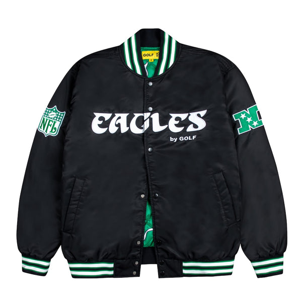 Philadelphia Eagles GOLF WANG Black Satin Bomber Jacket