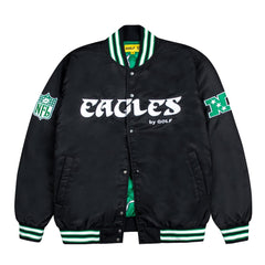 Philadelphia Eagles GOLF WANG Black Satin Bomber Jacket