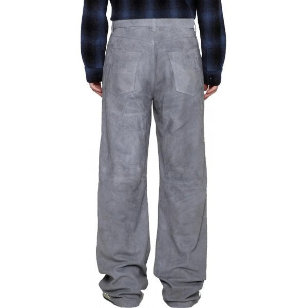 Men’s Grey Suede Wide Leg Leather Pants