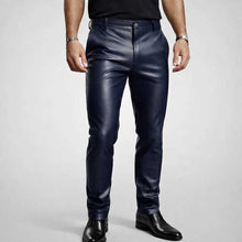 Mens Navy Blue Sheepskin Leather Pants Slim Fit