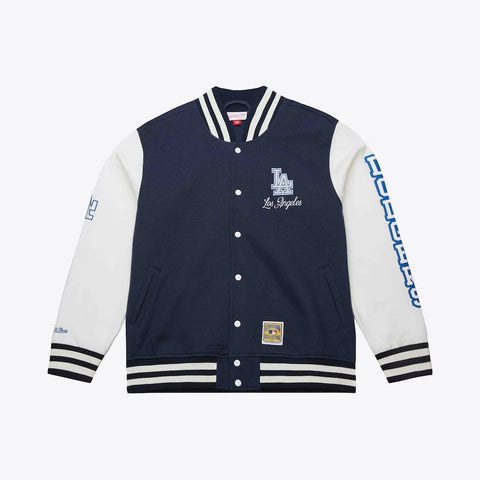 Men's Navy Los Angeles Dodgers Washed Fleece Varsity Jacket