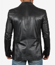 Mens Black Leather Blazer Jacket - Stylish Two Button Notch Lapel Blazer