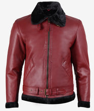 Men's Maroon Leather Shearling Bomber Jacket