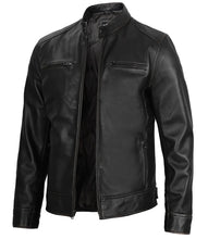 Dodge Men's Black Leather Cafe Racer Jacket
