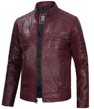 Men's Maroon Leather Cafe Racer Motorcycle Jacket