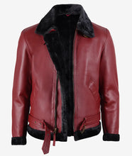 Men's Maroon Leather Shearling Bomber Jacket