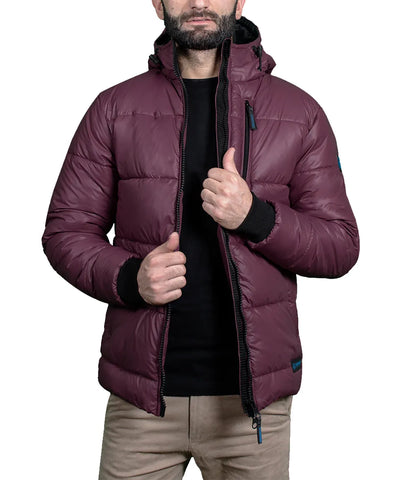 Men's Maroon Hooded Puffer Jacket