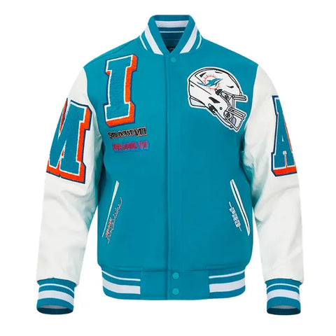 Miami Dolphins Mashup Aqua/White Classic Rib Varsity Jacket