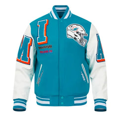 Miami Dolphins Mashup Aqua/White Classic Rib Varsity Jacket