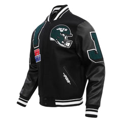 NY Jets Mashup Rib Black Varsity Wool Jacket