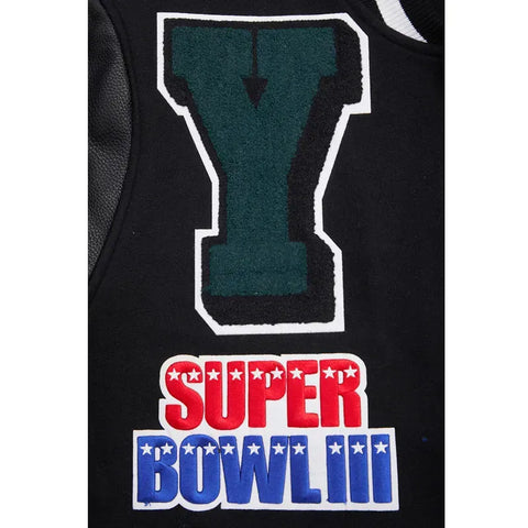 NY Jets Mashup Rib Black Varsity Wool Jacket