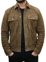 Corey Olive Green Suede Trucker Jacket