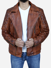 Knight Men's Brown Vintage Motorcycle Leather Jacket