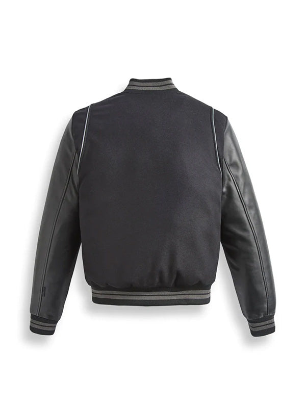 Black Varsity Leather Bomber Jacket