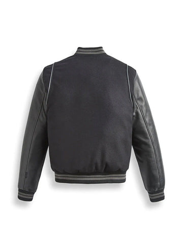 Black Varsity Leather Bomber Jacket