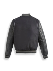 Black Varsity Leather Bomber Jacket