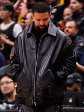 Drake NBA Game 2025 Black Leather Bomber Jacket
