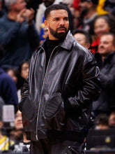 Drake NBA Game 2025 Black Leather Bomber Jacket