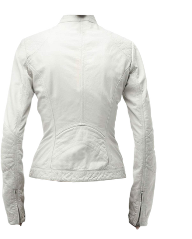 Pure Sheep Leather Biker Jacket Women, White