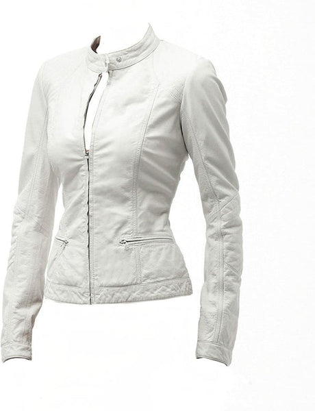 Faux Leather Biker Jacket Women, White