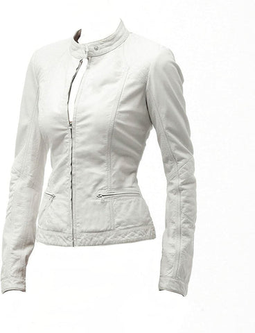 Faux Leather Biker Jacket Women, White