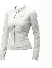 Faux Leather Biker Jacket Women, White