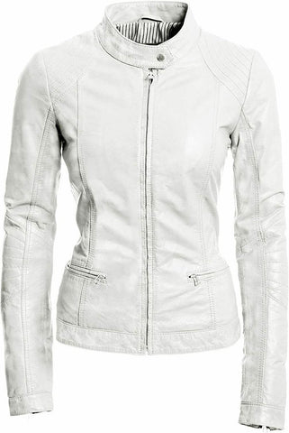 Faux Leather Biker Jacket Women, White