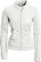 Faux Leather Biker Jacket Women, White