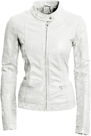 Pure Sheep Leather Biker Jacket Women, White