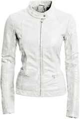 Pure Sheep Leather Biker Jacket Women, White