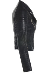 Moto Asymmetrical Biker Jacket Women, Black